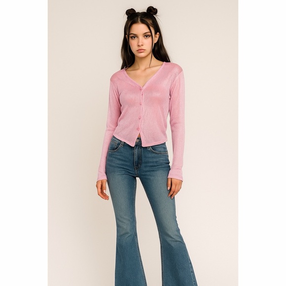 The Limited Sweaters - Limited | Y2K Barbie Jewel Tone Metallic Threading Long Sleeve Sweater Cardi